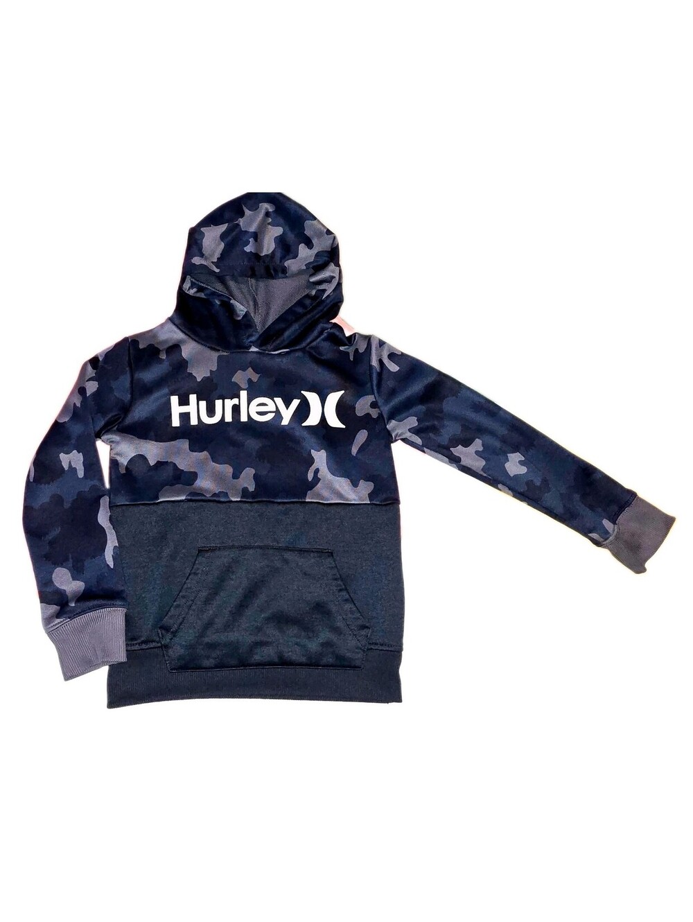 Hurley Boys 4 Pullover Hoodie Black/Gray Camo Logo Long Sleeve Polyester